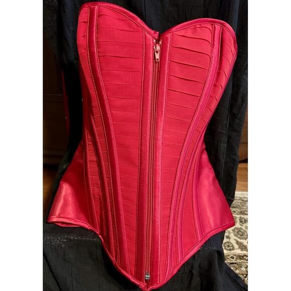 Shirley of Hollywood Red Satin Lace-Up Corset - Picture 6 of 8